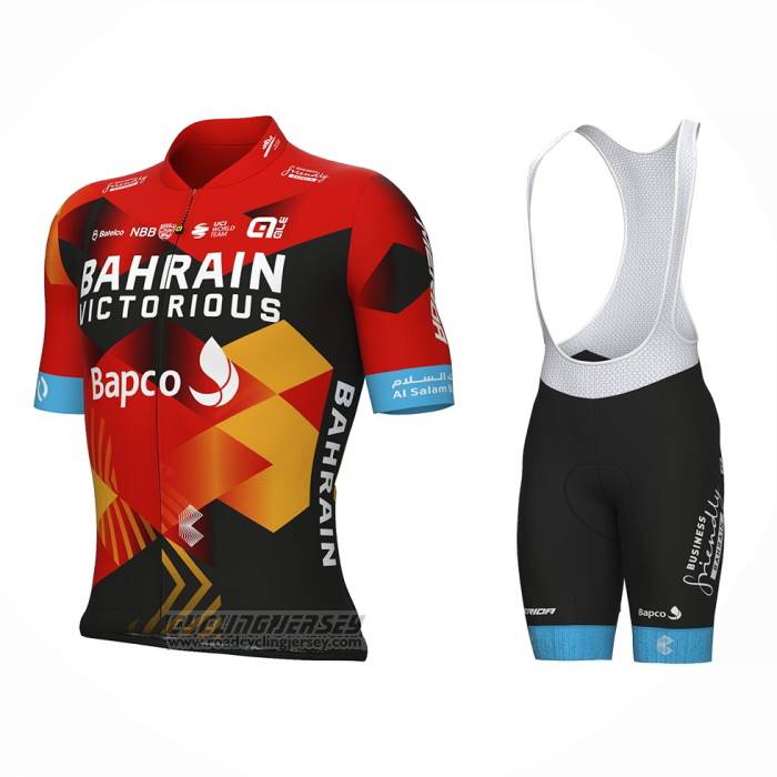 2023 Cycling Jersey Bahrain Victorious Red Black Short Sleeve And Bib Short